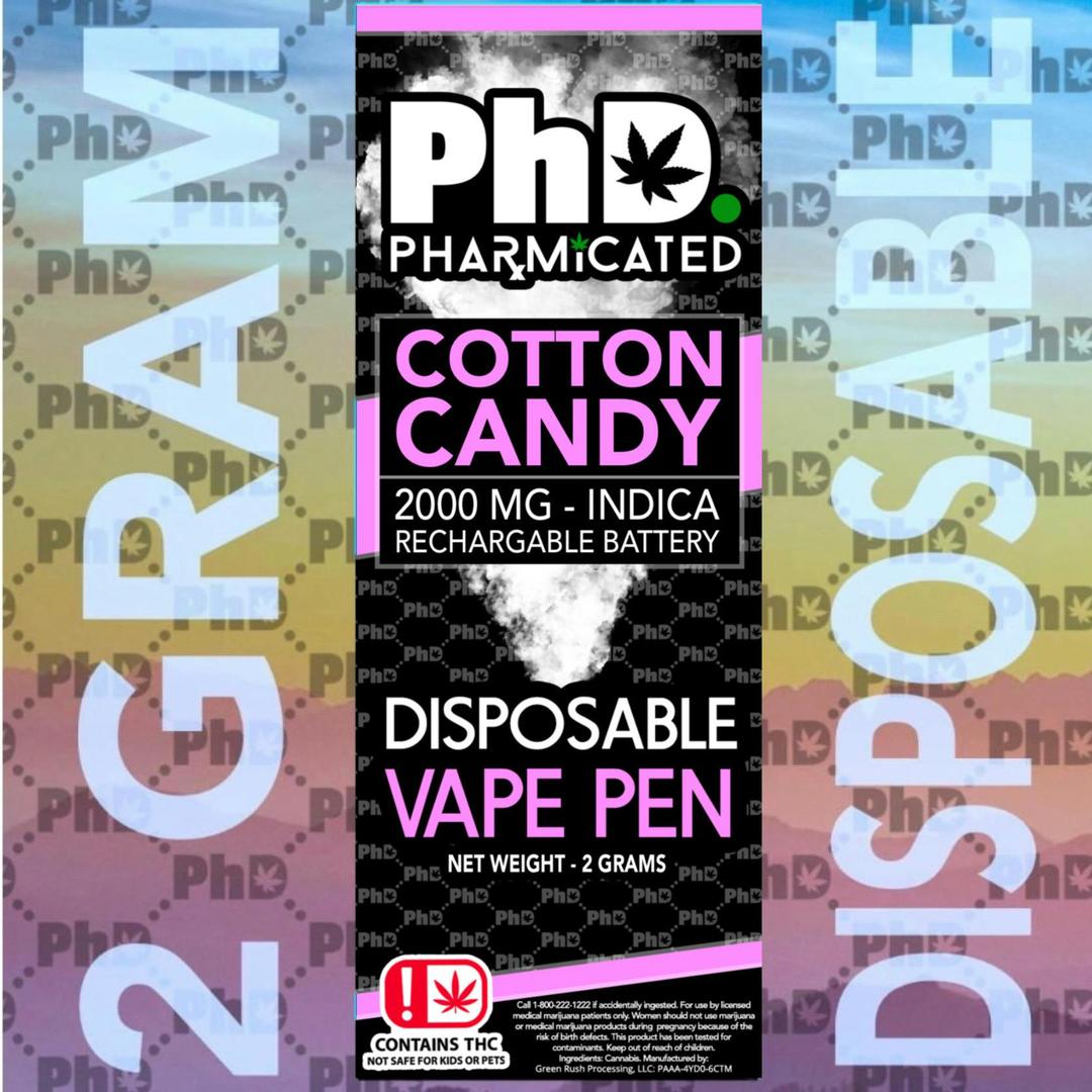 PhD Disposable D9 Vape Cart- 2000 mg - Cotton Candy (I)