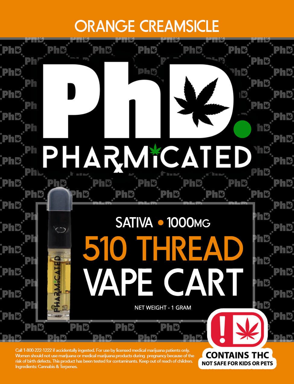 Pharmicated 510 Thread Vape Cart - 1000 mg- Orange Creamsicle (S)