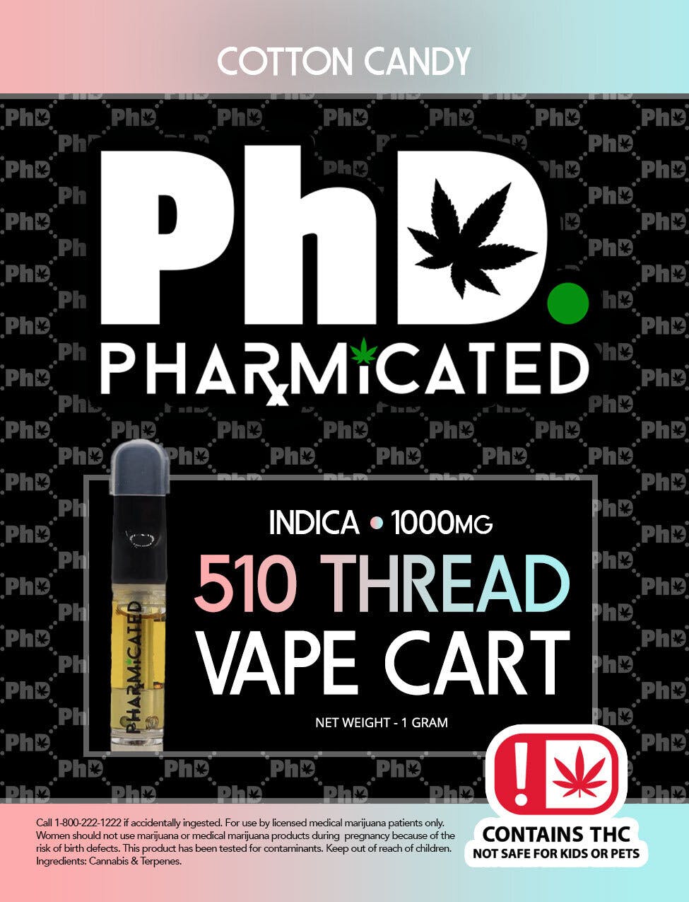 Pharmicated 510 Thread Vape Cart - 1000 mg - Cotton Candy (I)