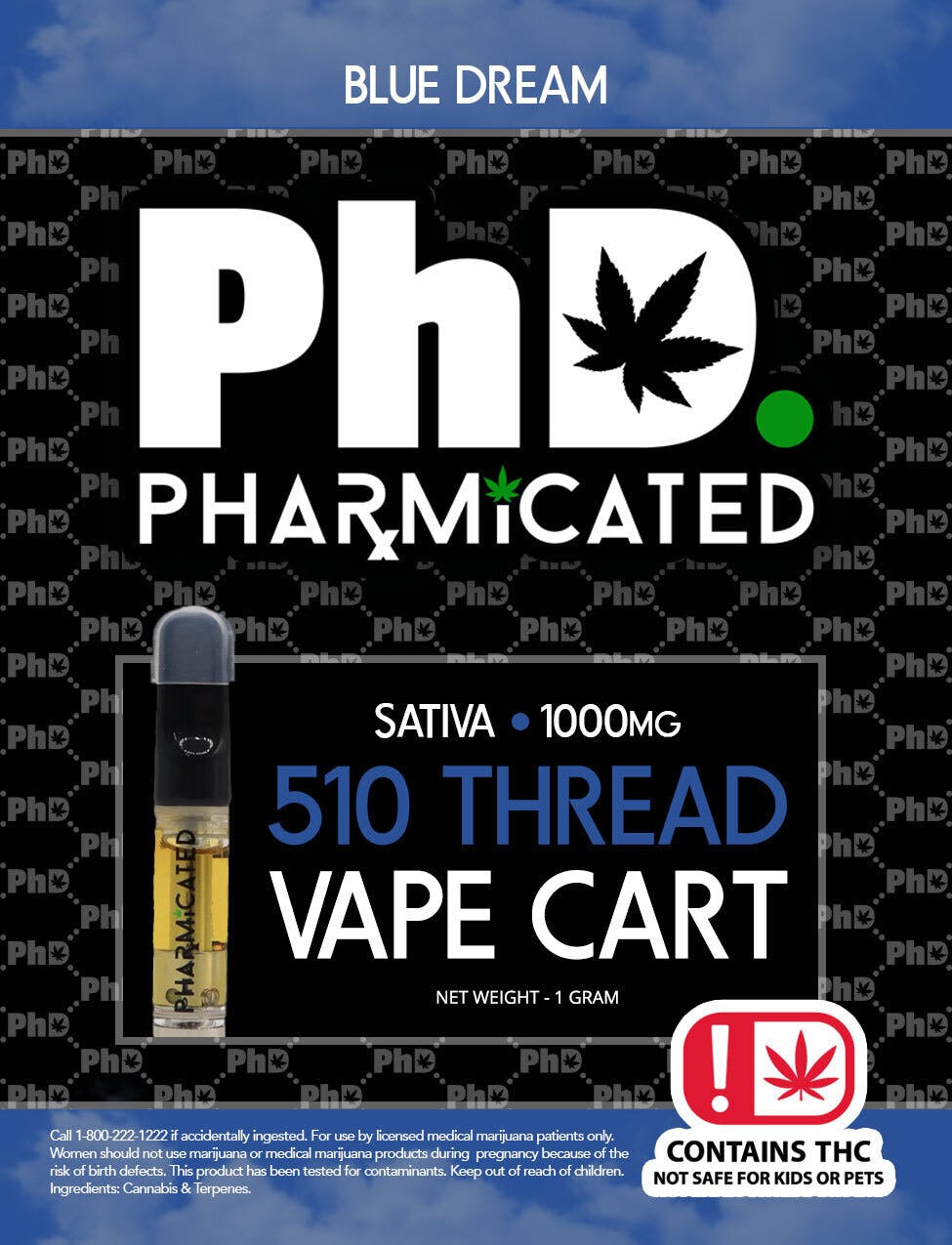 Pharmicated 510 Thread Vape Cart - 1000 mg- Blue Dream (S)