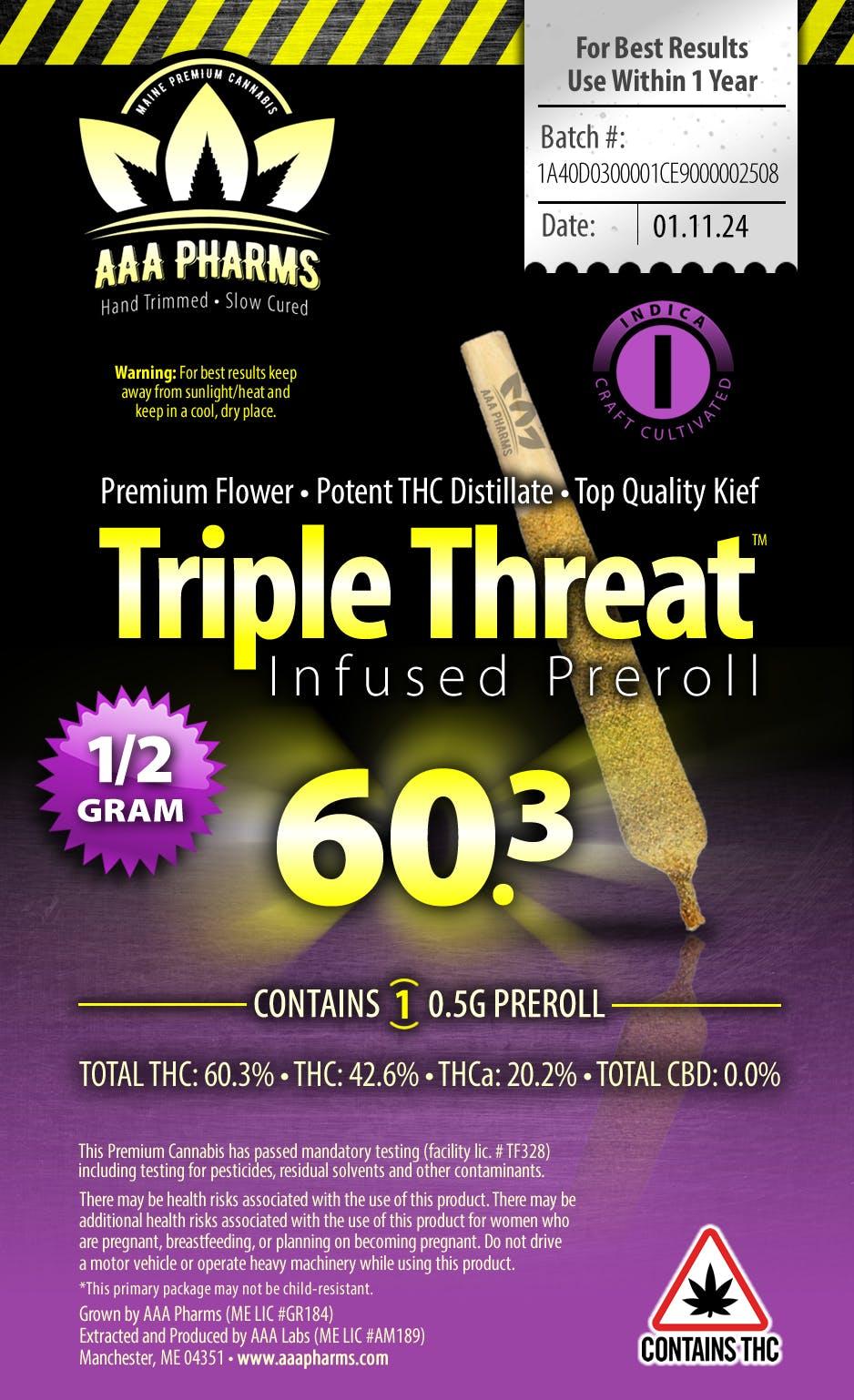 Triple Threat - 0.5g Indica Infused Pre Roll