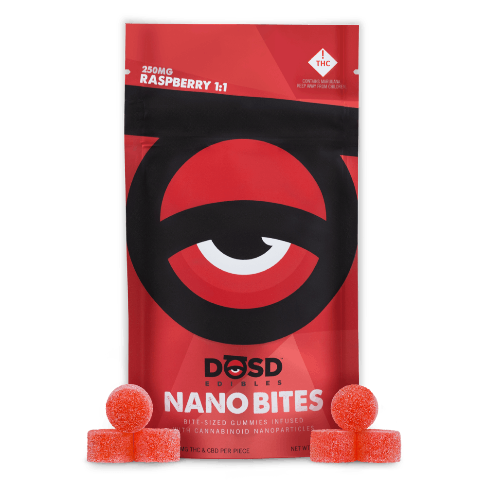 Nano Bites - Raspberry 1:1 CBD 250mg, Sativa Enhanced