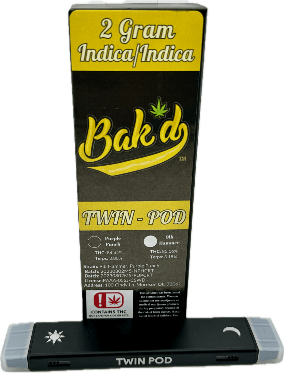 Bak'd 2G Disposable Indica/Indica (Purple Punch/9LB Hammer)