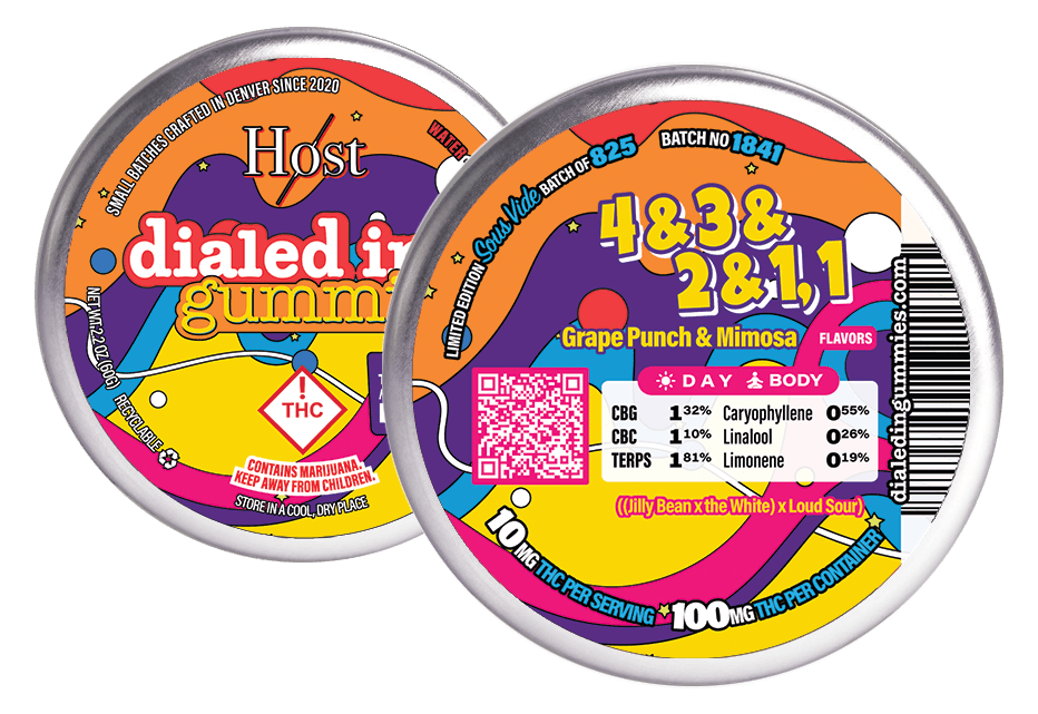 4 & 3 & 2 & 1, 1 | Gummies | 10 pieces per tin | 100mg THC
