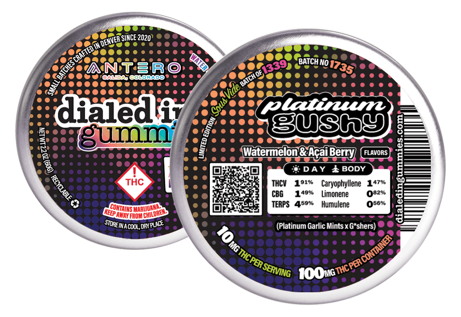 Platinum Gushy | Gummies | 10 pieces per tin | 100mg THC
