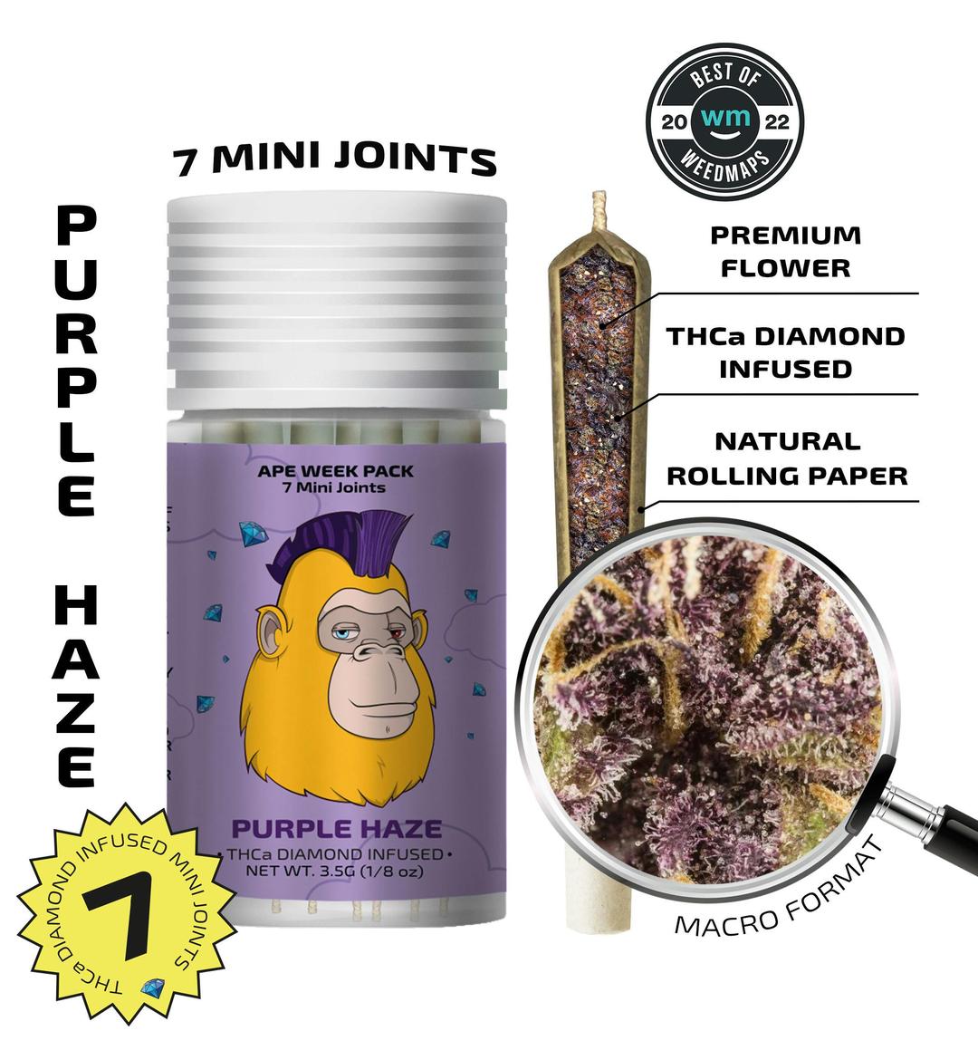 Purple Haze [Sativa] — 7 Diamond Infused Mini Joints (3.5g | 0.5g each)