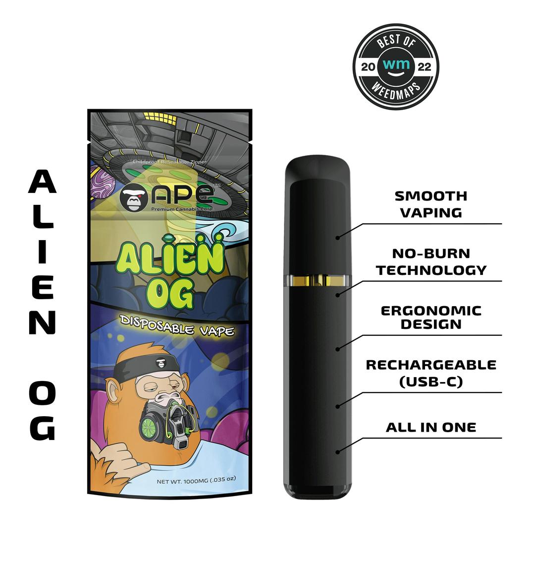 Alien OG (Indica) — 1g APE Disposable Vape