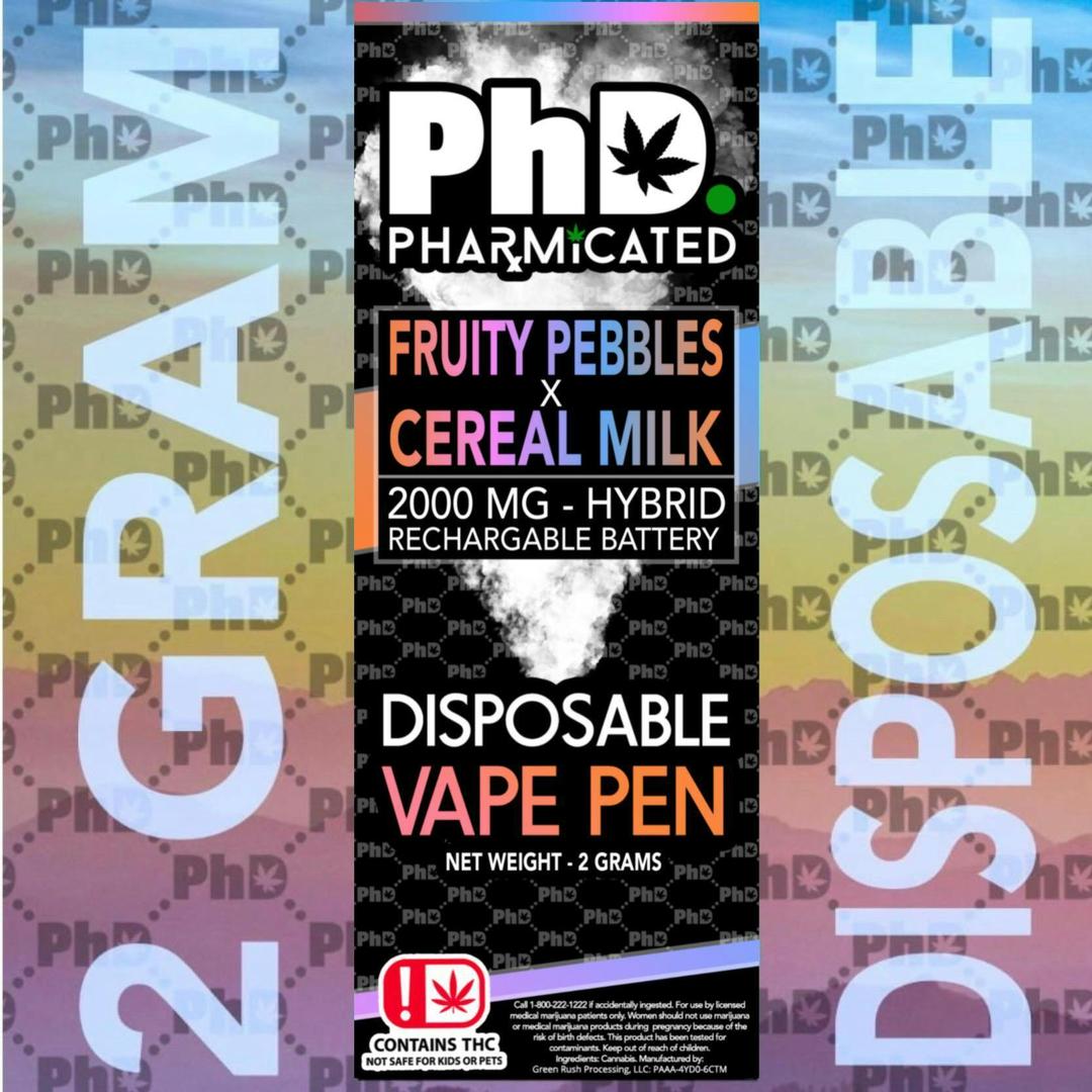 PhD Disposable D9 Vape Cart- 2000 mg - Fruity Pebbles x Cereal Milk (H)
