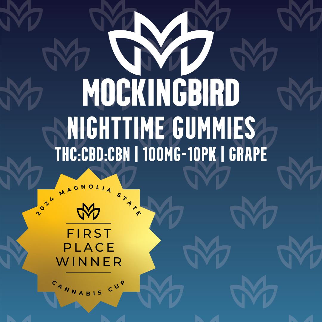 Mockingbird Gummies: Nighttime THC:CBD:CBN Grape 100mg-10pk