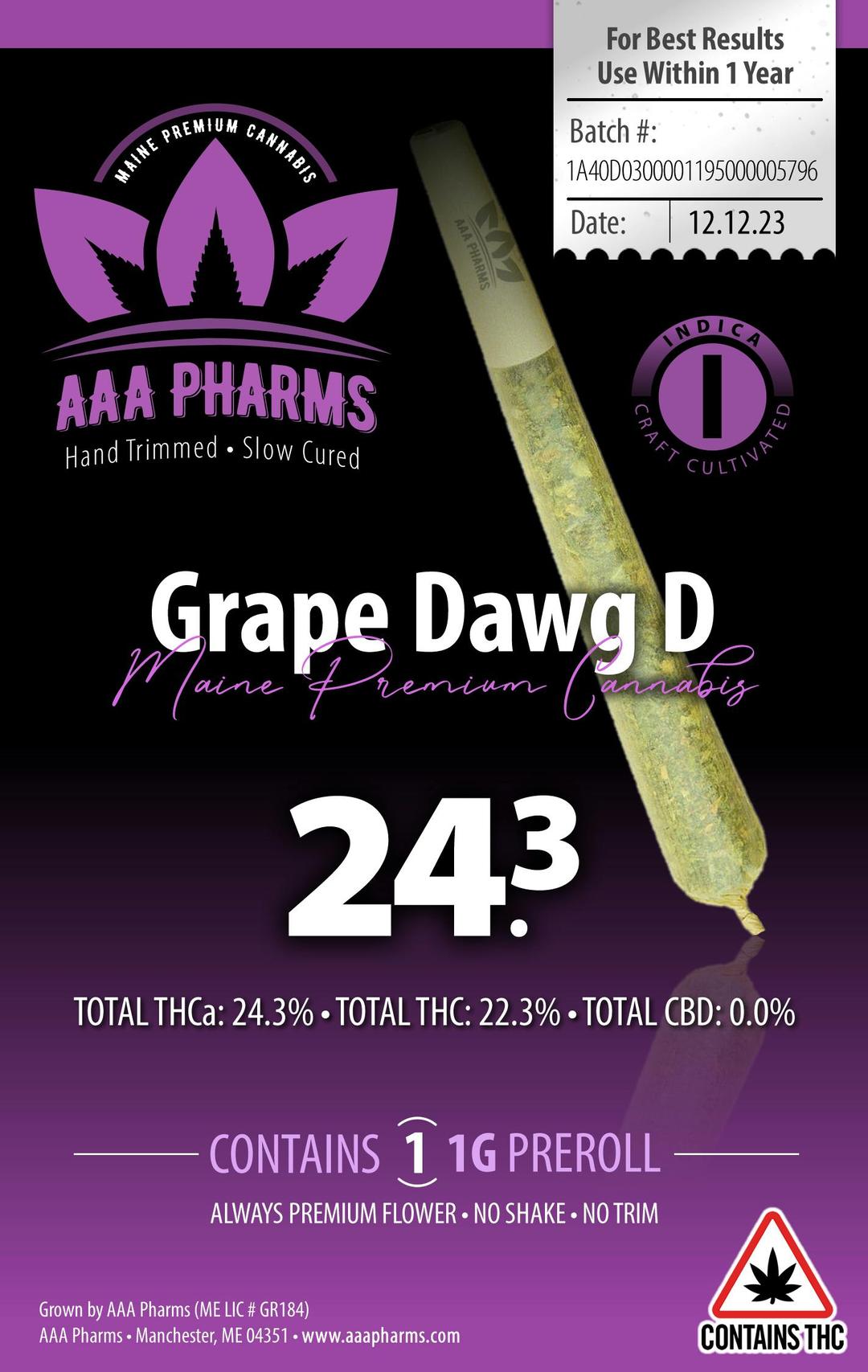 Grape Dawg D - 1g Pre Roll