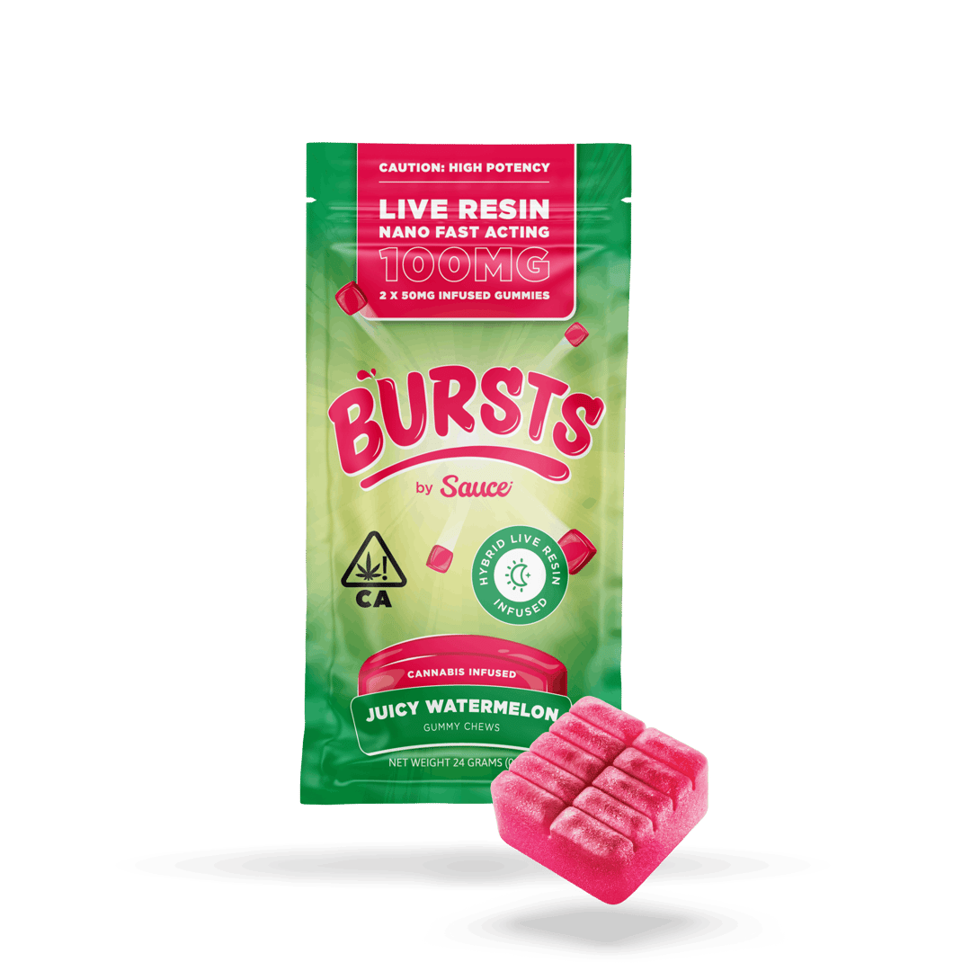 BURSTS Juicy Watermelon (Hybrid) - 100MG Live Resin Infused Edibles