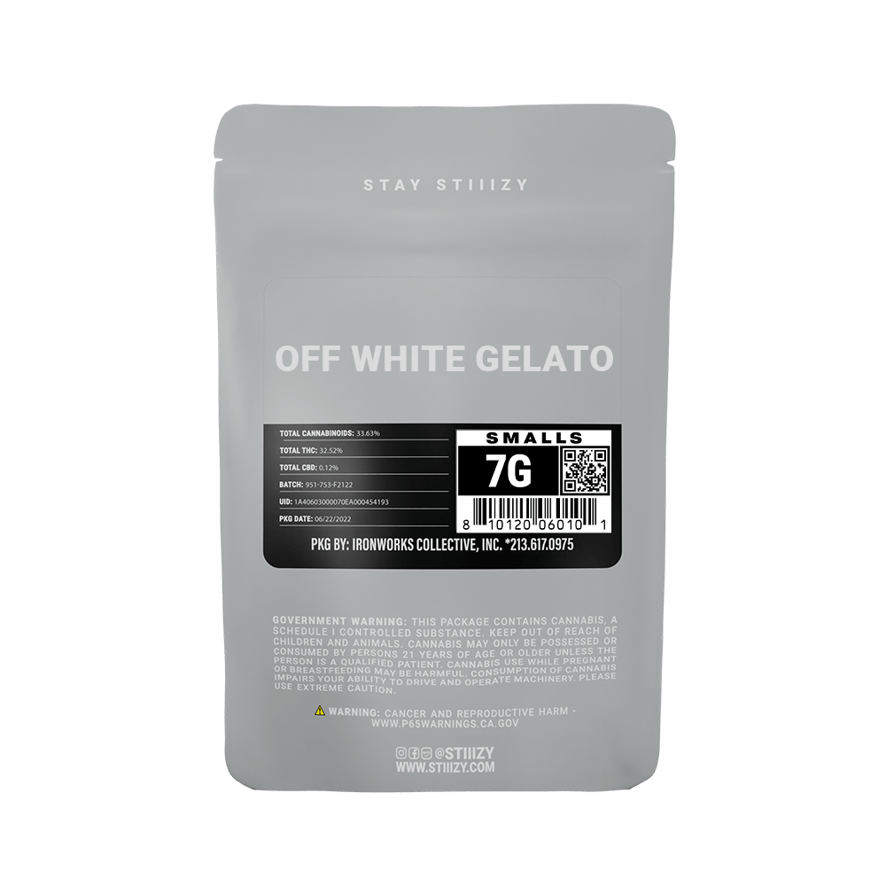 - OFF WHITE GELATO - 7G Grey Label Mylar