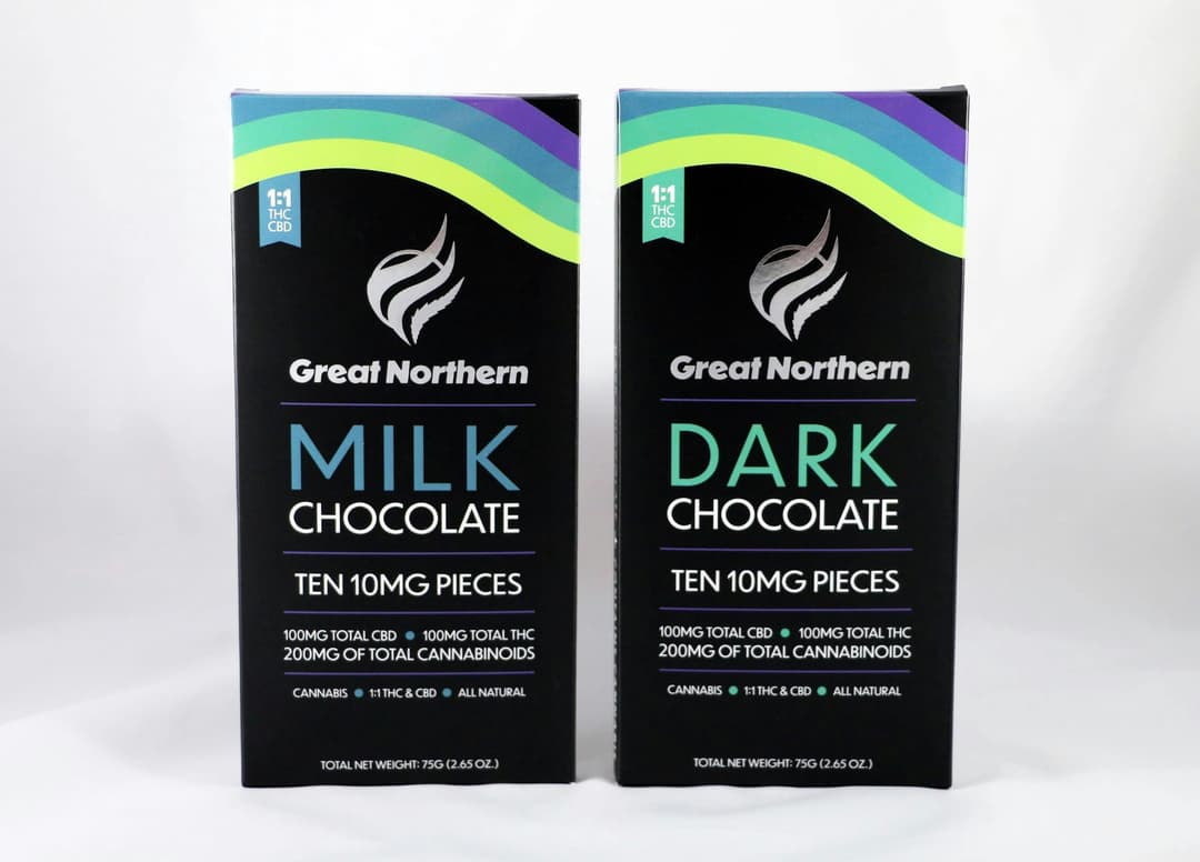 Great Northern Cannabis 100mg Dark Chocolate Bar (Sativa) 1:1 THC:CBD