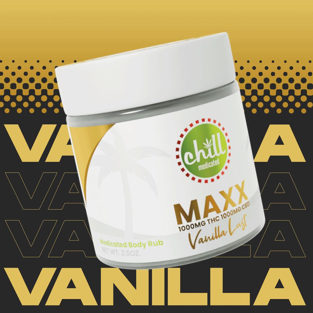 1000mg THC : 1000mg CBD | MAXX Vanilla Lust Body Rub | MED