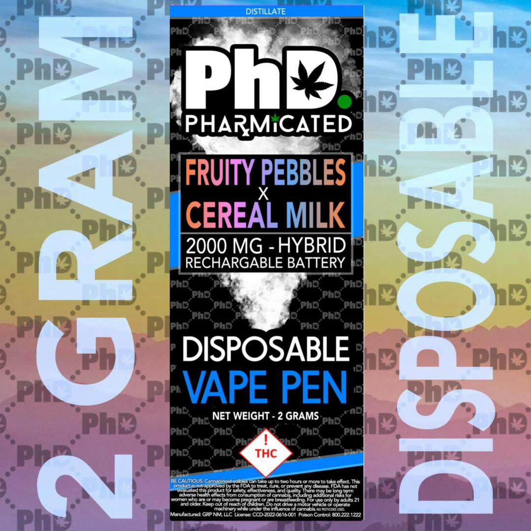 PhD Disposable D9 Vape Cart- 2000 mg -Fruity Pebbles x Cereal Milk (H)