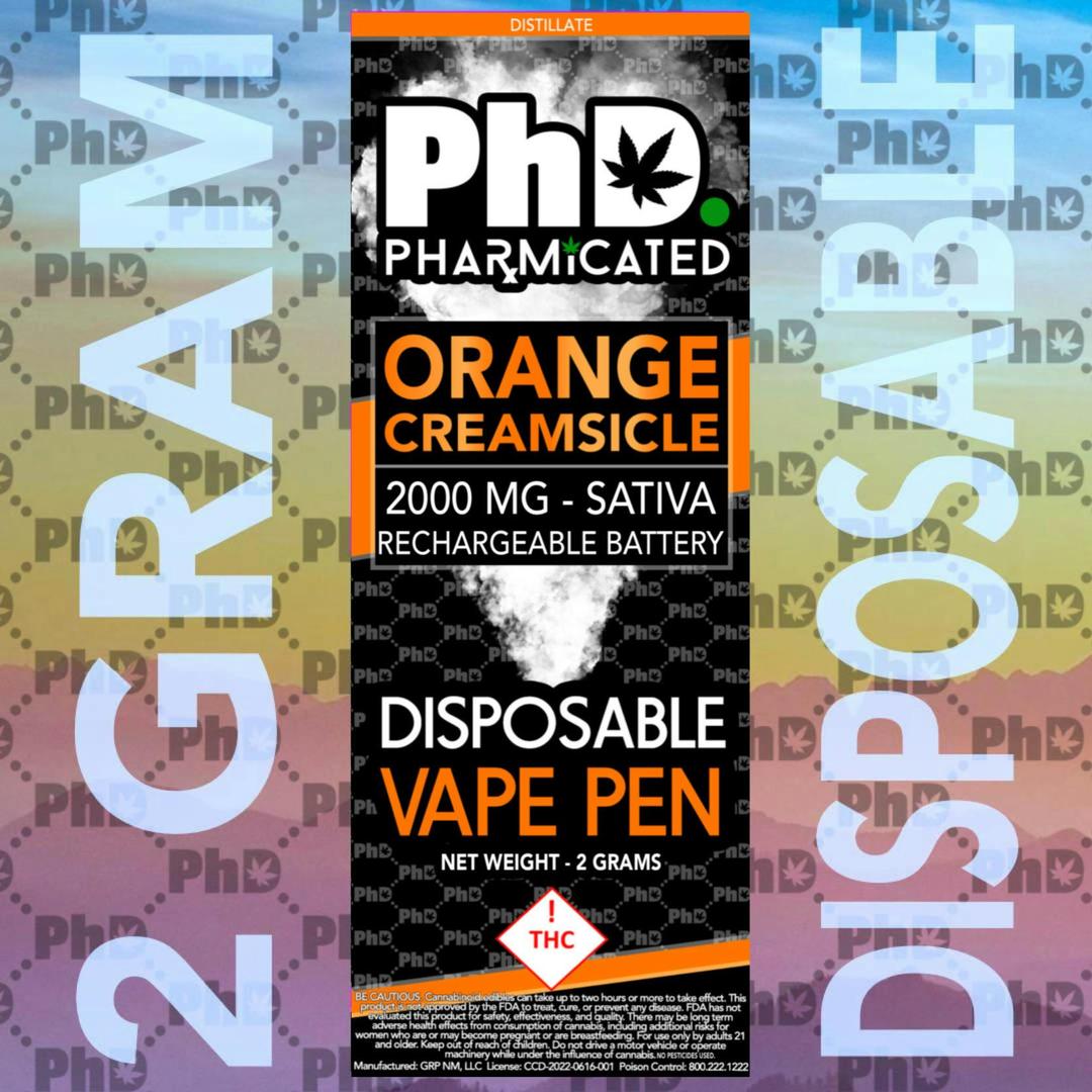 PhD Disposable D9 Vape Cart- 2000 mg - Orange Creamsicle (I)