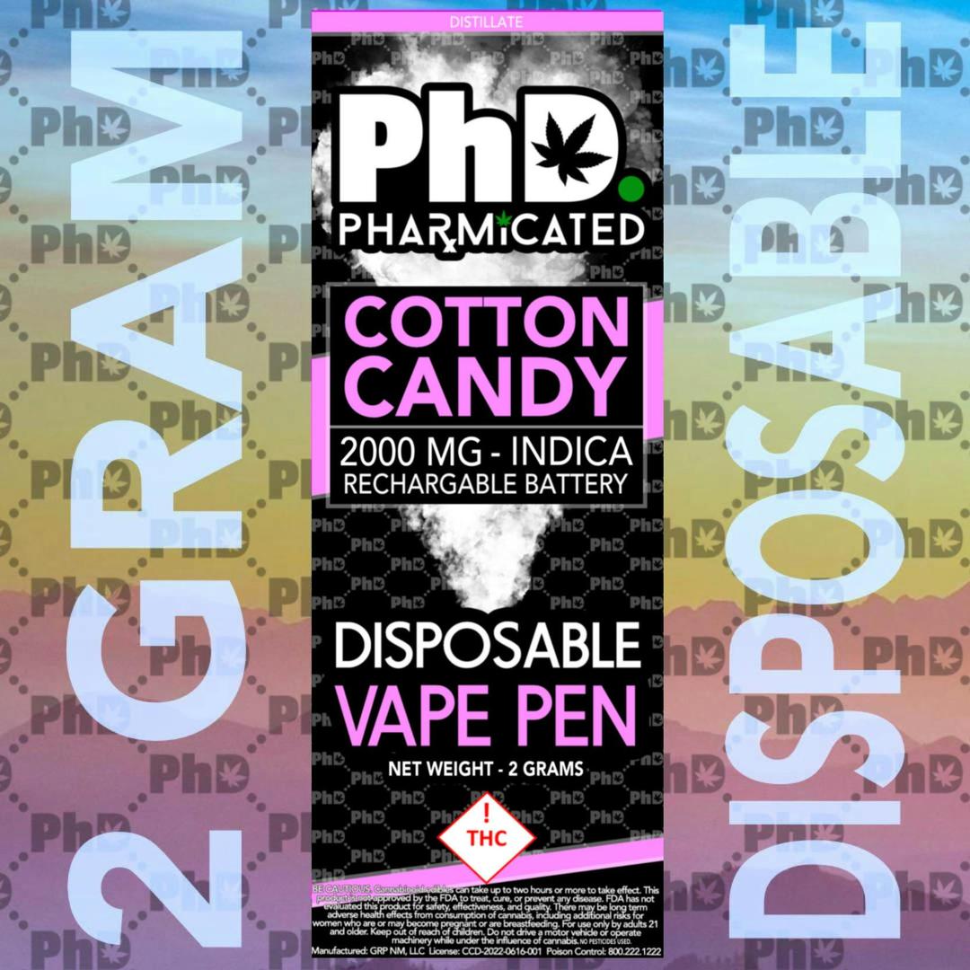 PhD Disposable D9 Vape Cart- 2000 mg - Cotton Candy (I)