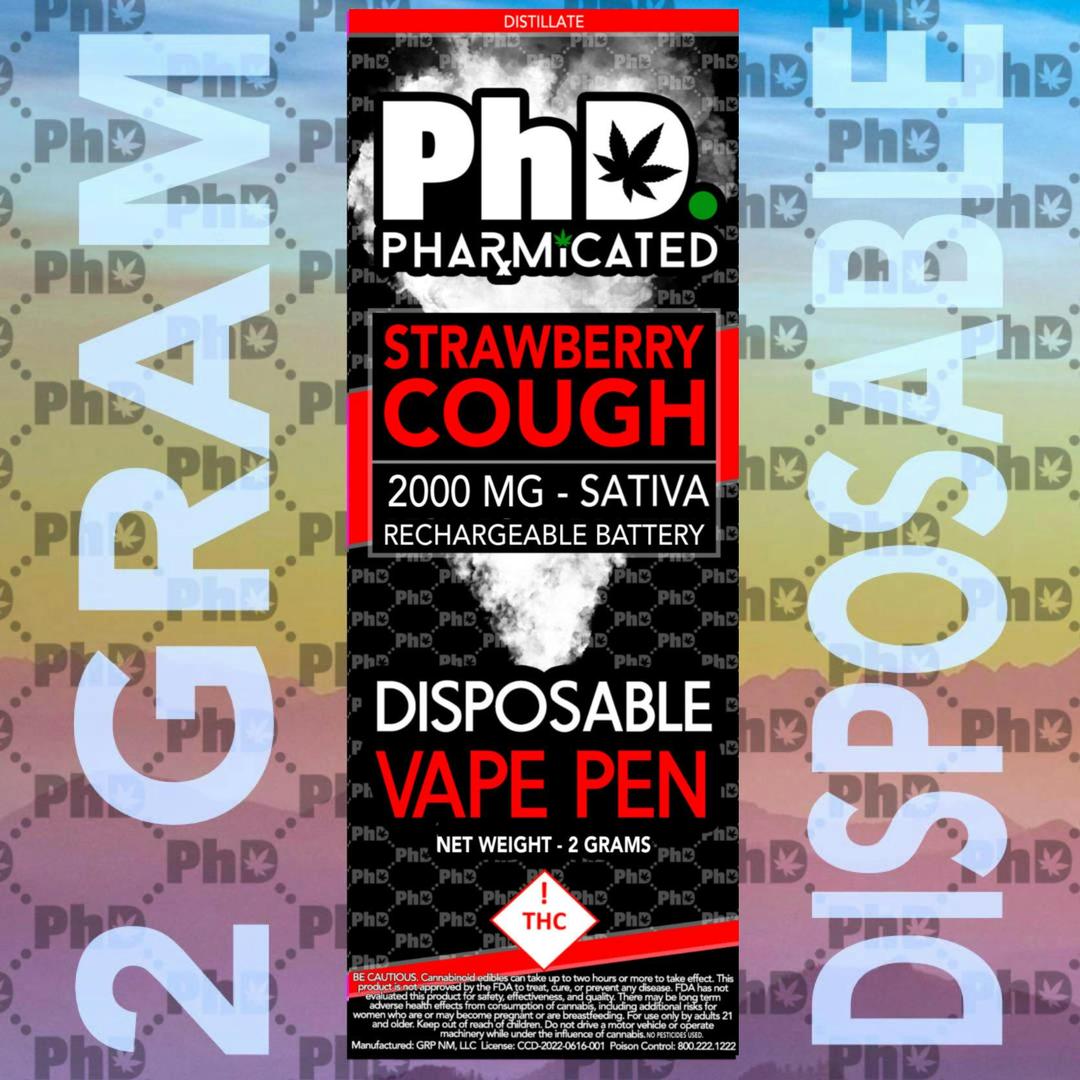 PhD Disposable D9 Vape Cart- 2000 mg - Strawberry Cough (S)