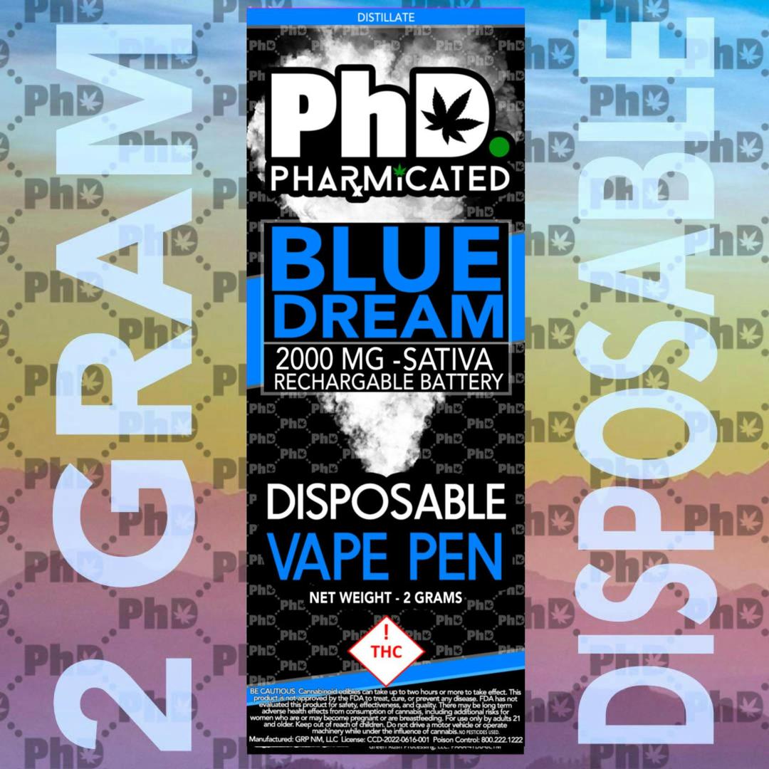 PhD Disposable D9 Vape Cart - 2000 mg - Blue Dream (S)