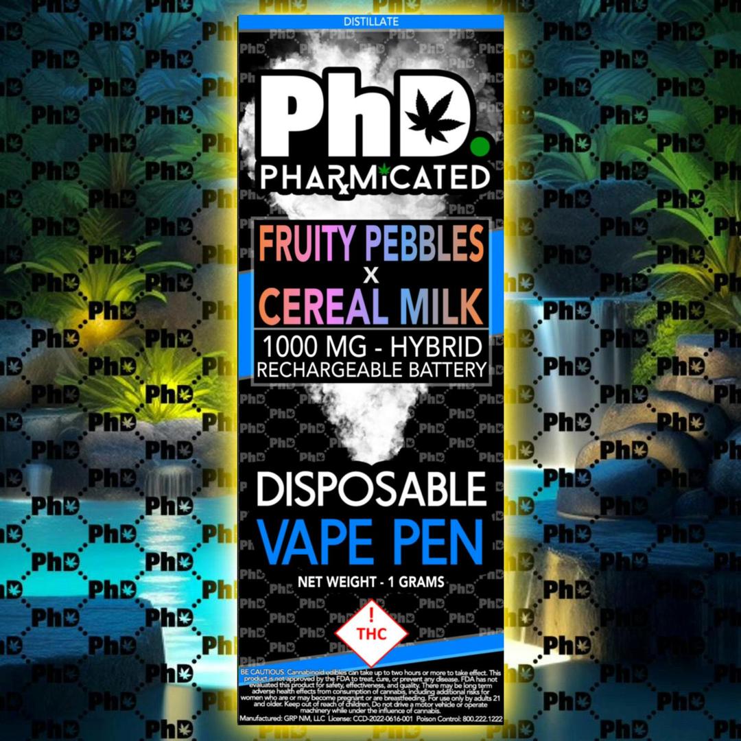 PhD Disposable D9 Vape Cart- 1000 mg - Fruity Pebbles X Cereal Milk (H)