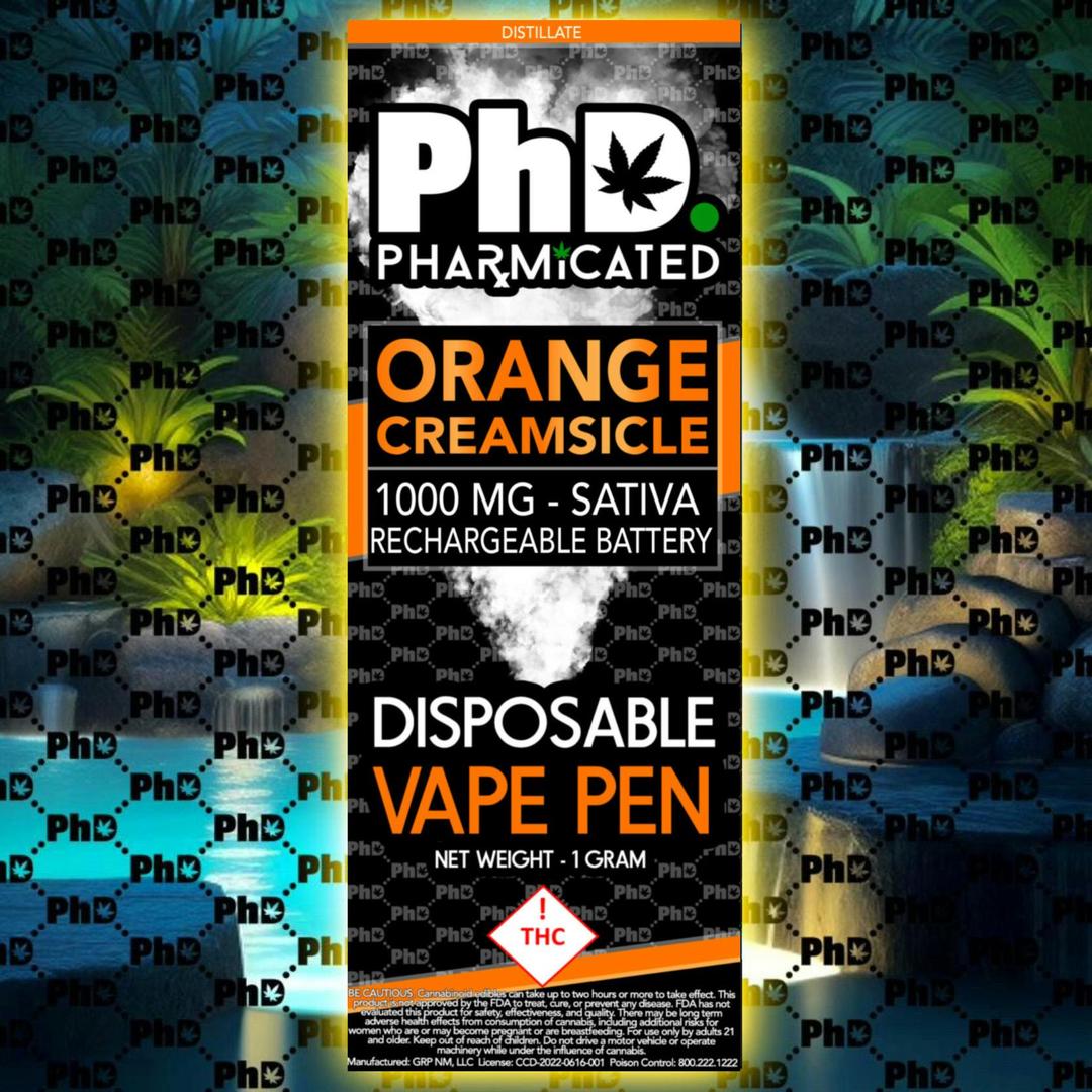 PhD Disposable D9 Vape Cart- 1000 mg - Orange Creamsicle (S)