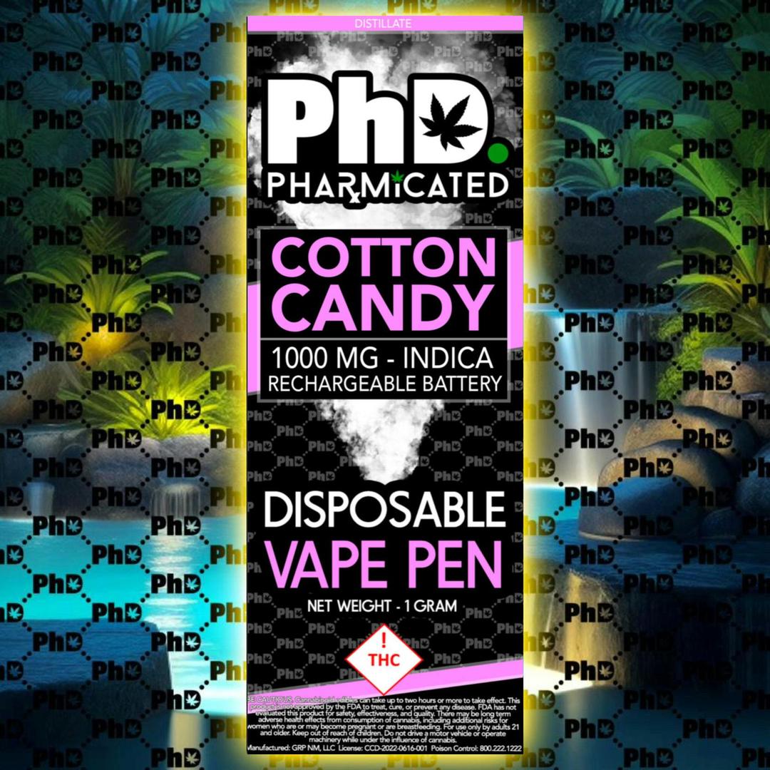 PhD Disposable D9 Vape Cart- 1000 mg - Cotton Candy (I)