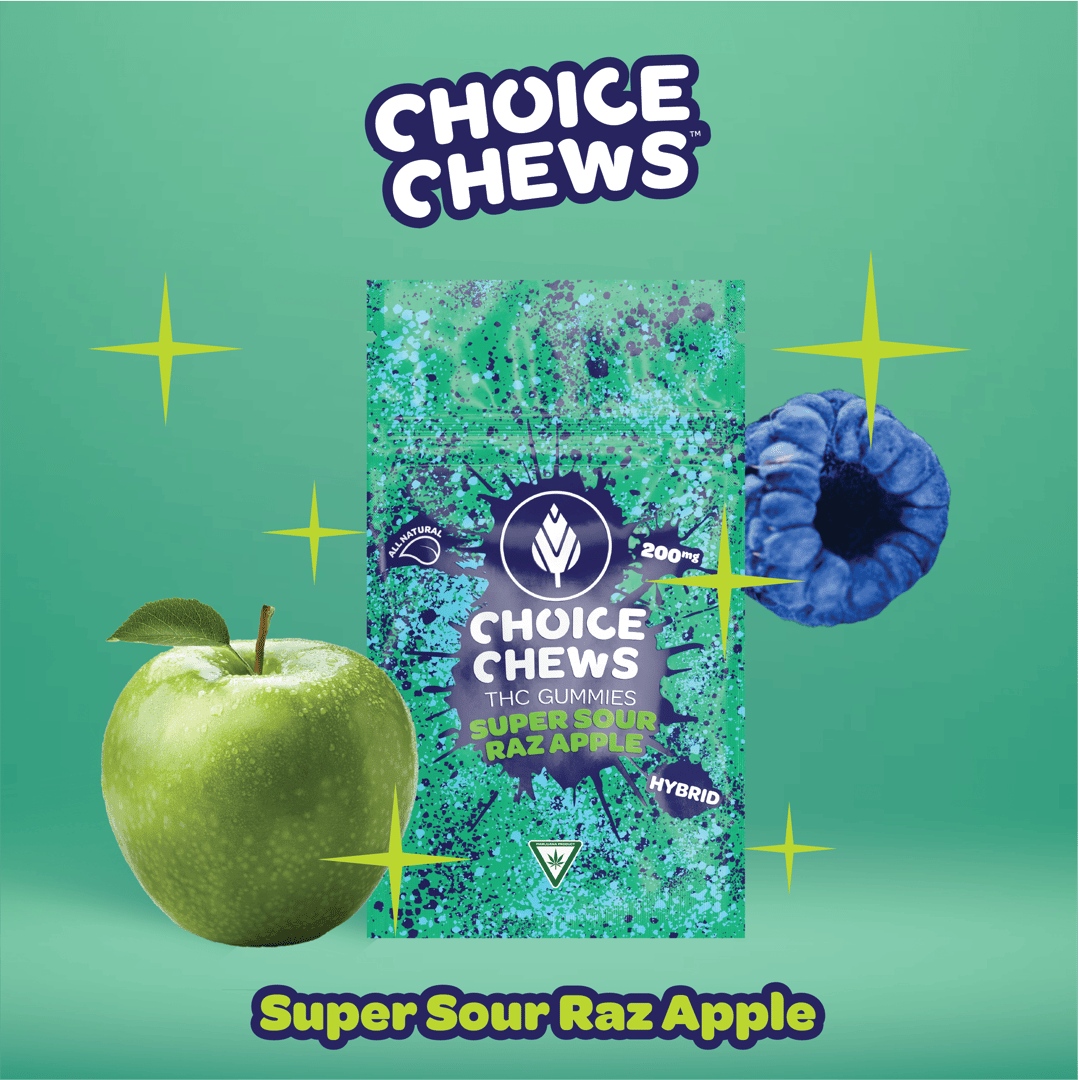 Choice Chews - Super Sour Raz Apple Gummies (Hybrid) - 200mg