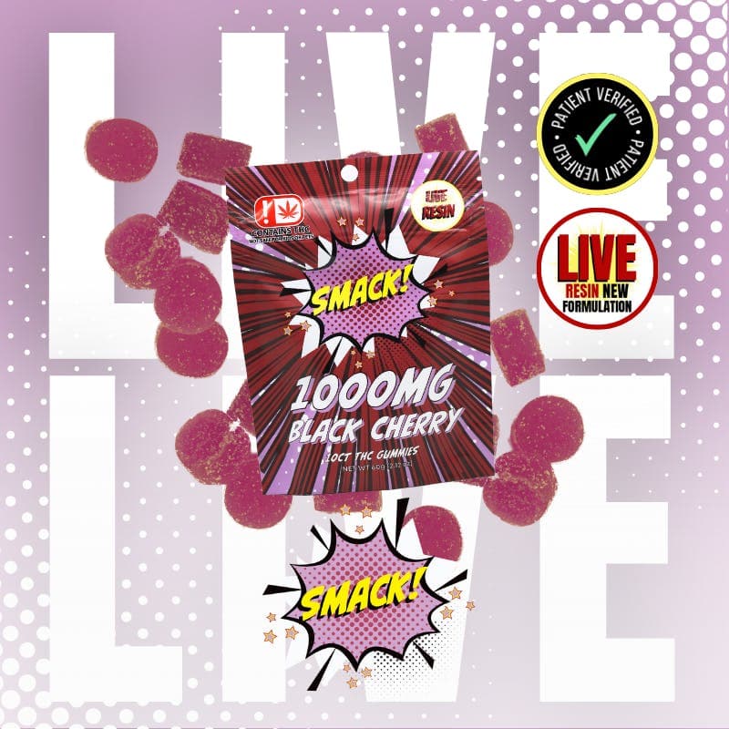 Black Cherry - LIVE RESIN -1000mg 10ct. Gummies - SMACK!