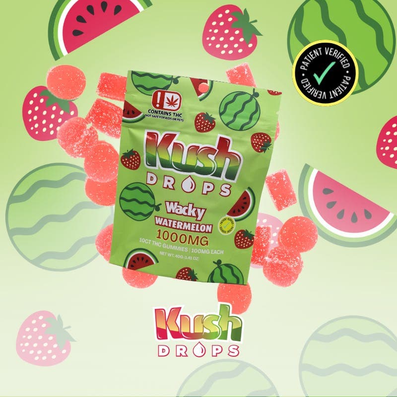 Kush Drops Wacky Watermelon gummies. 1000mg THC per pack!