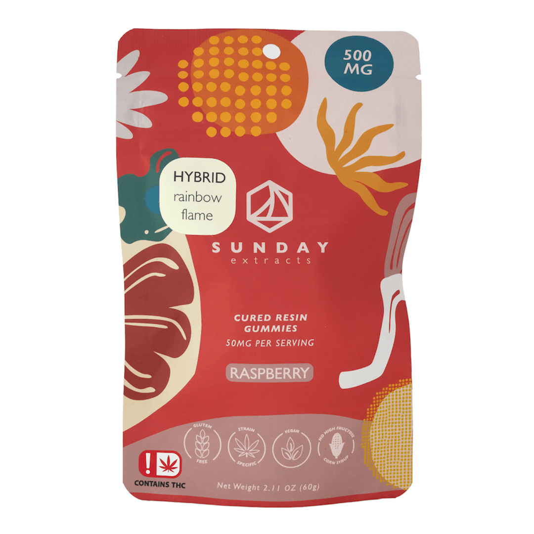 500mg Cured Resin Gummies - Rainbow Flame - Raspberry
