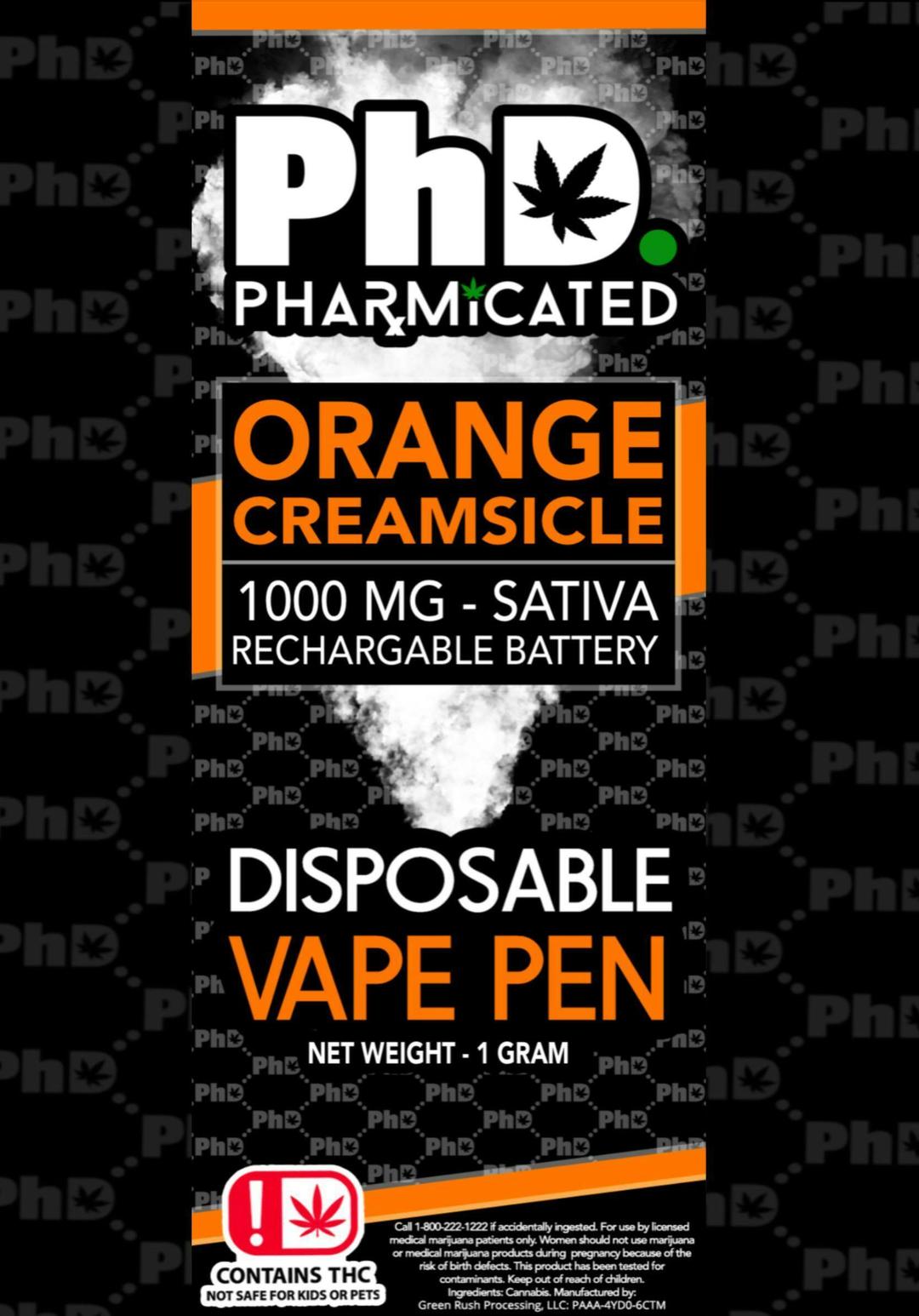 PhD Disposable D9 Vape Cart- 1000 mg - Orange Creamsicle (S)