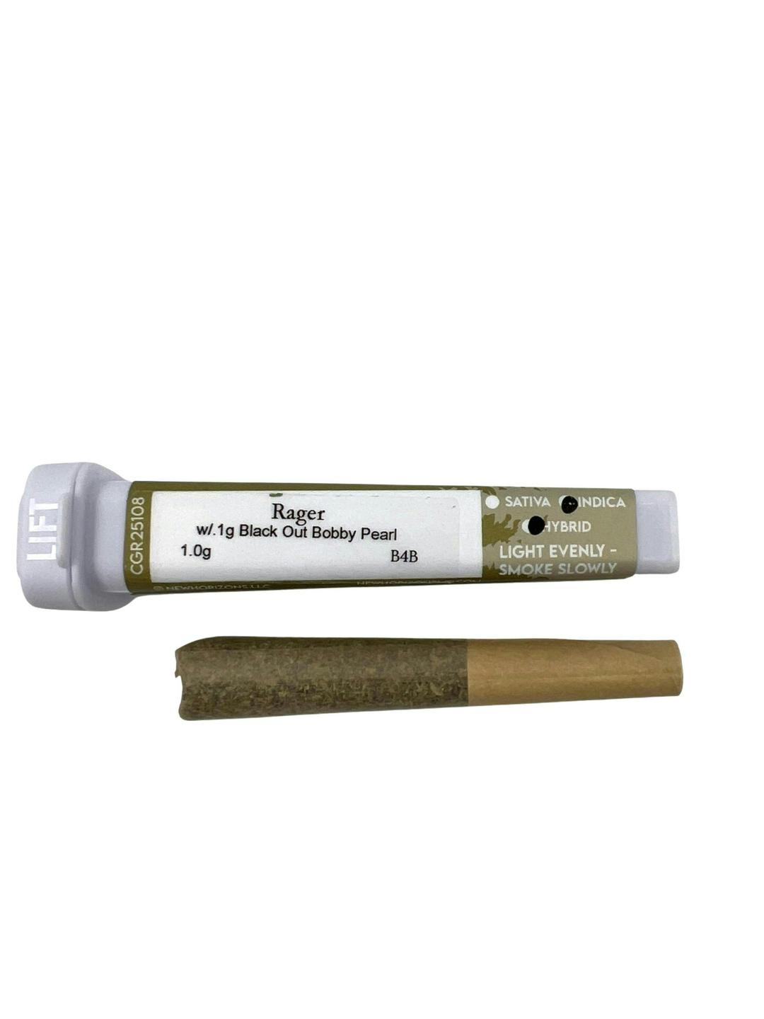1g Rager flower with .1g Blackout Bobby Rosin Pearl Pre Roll - New Horizons