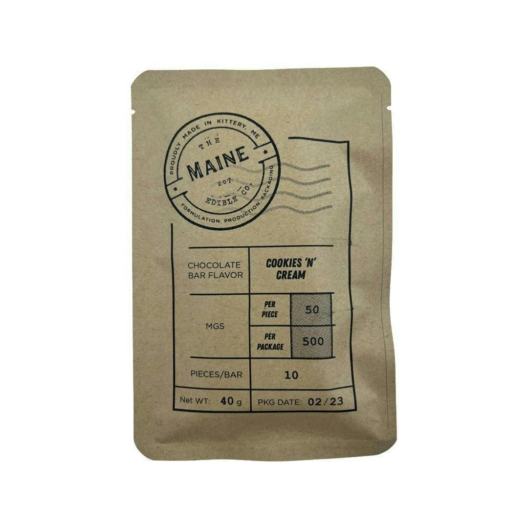 500mg Cookies 'n' Cream Chocolate Bar- The Maine Edible Co.